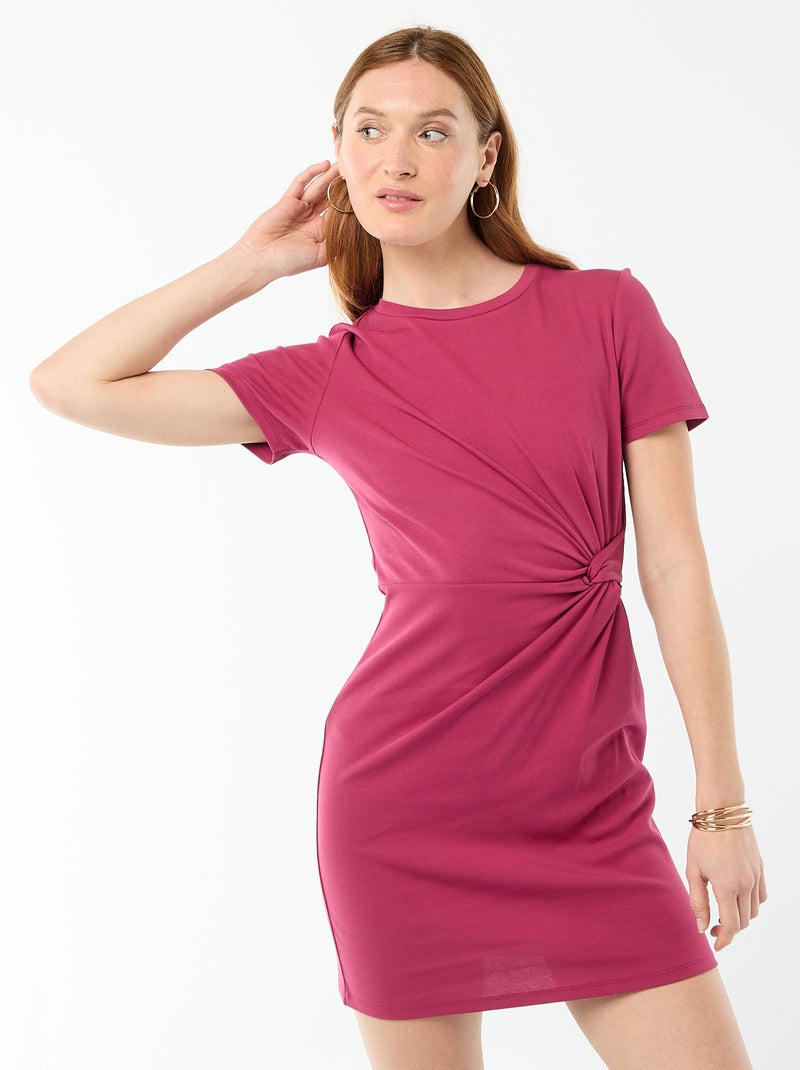 Vestido camiseta corto con nudo decorativo Rojo - Kiabi