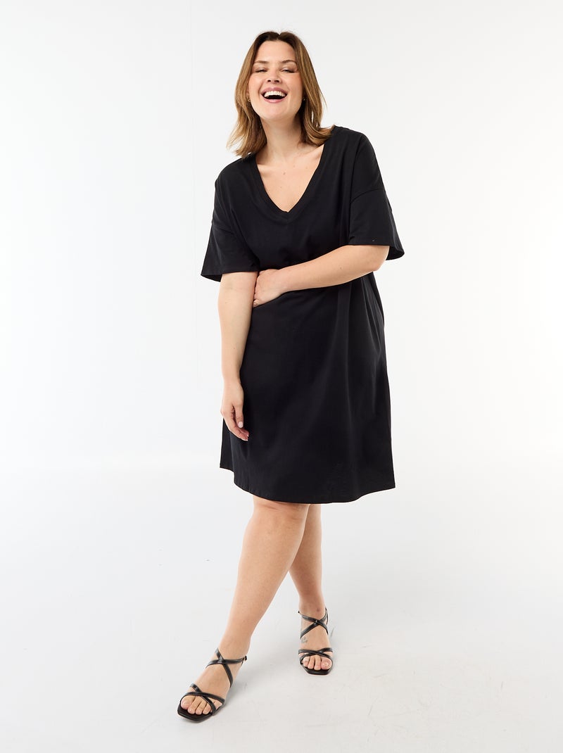 Vestido camiseta corto de manga corta Negro - Kiabi