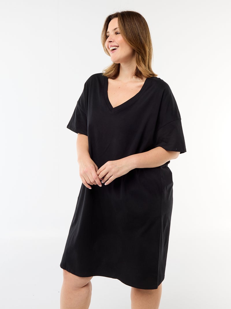 Vestido camiseta corto de manga corta Negro - Kiabi