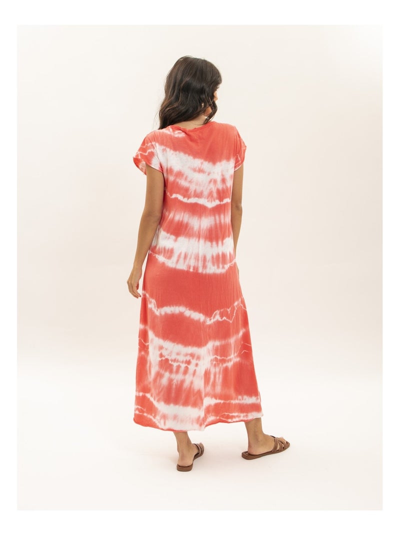 Vestido camiseta largo estampado IBOLIA Naranja coral - Kiabi