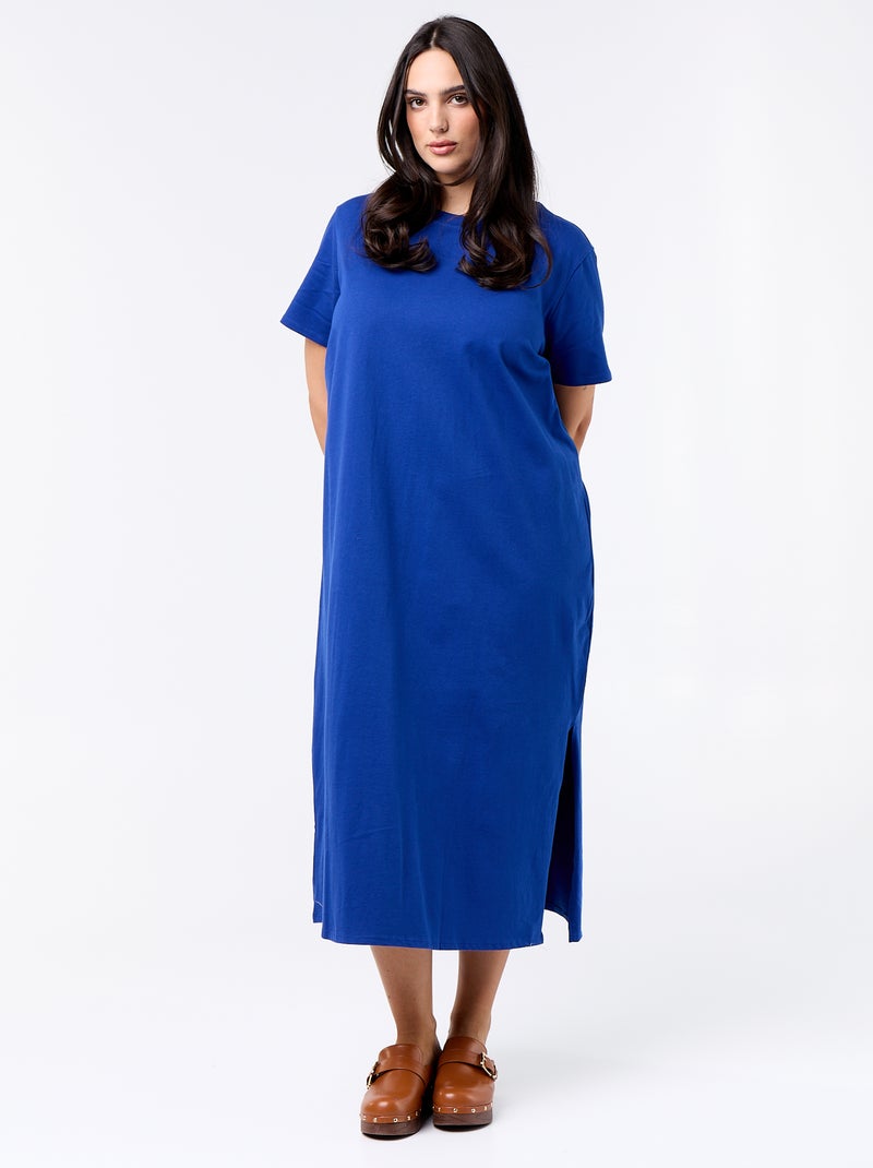Vestido camiseta largo liso Azul - Kiabi
