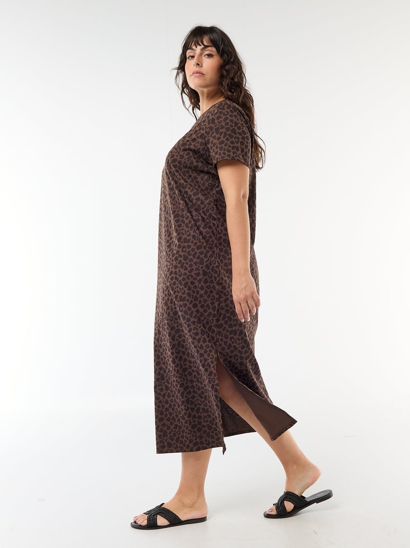 Vestido camiseta largo liso Marron - Kiabi