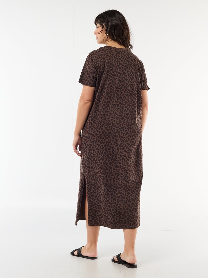 Vestido camiseta largo liso Marron - Kiabi