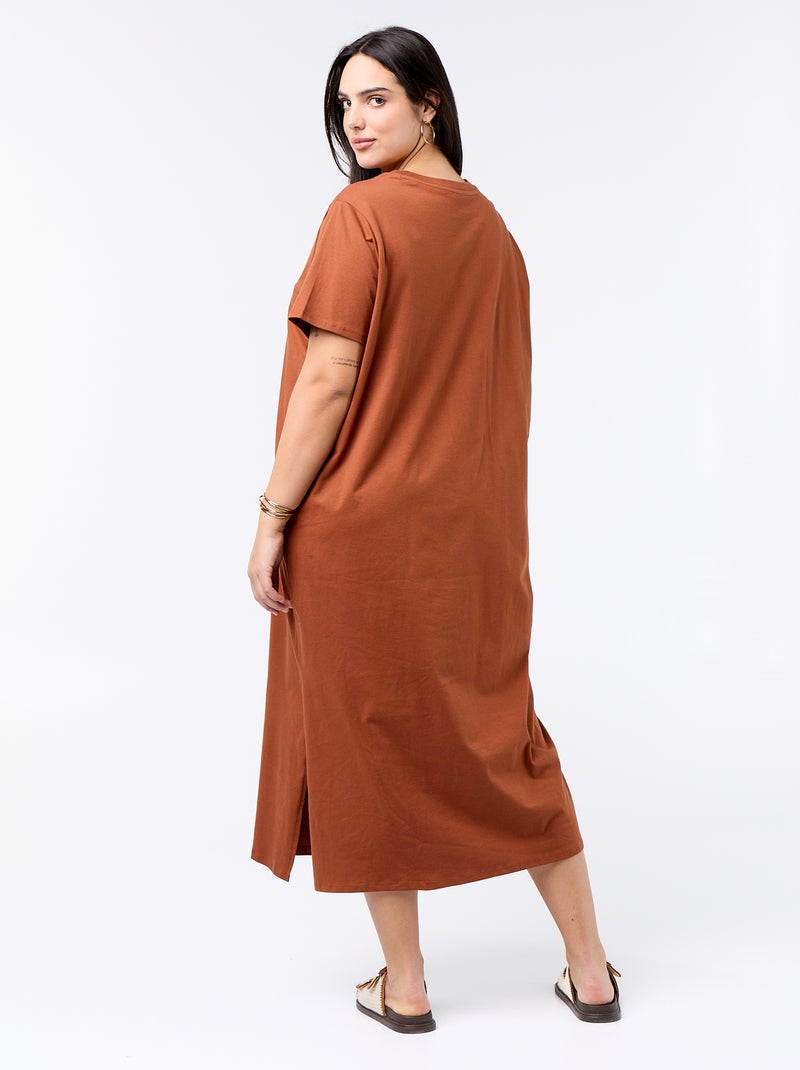 Vestido camiseta largo liso Marron - Kiabi