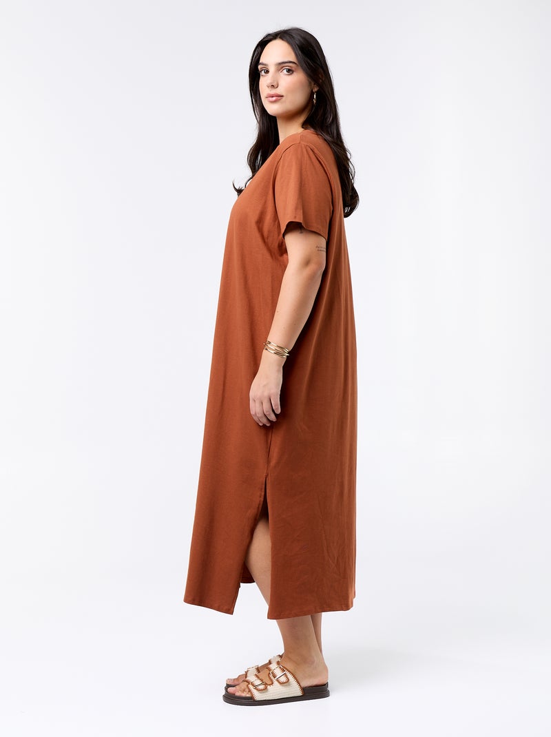 Vestido camiseta largo liso Marron - Kiabi