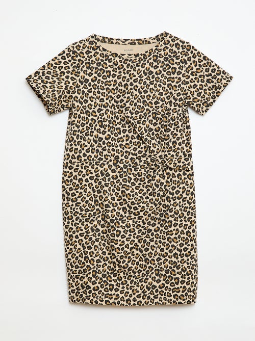 Vestido camiseta midi con nudo decorativo delantero - Kiabi