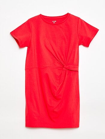 Vestido camiseta midi con nudo decorativo delantero