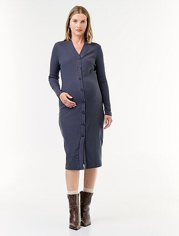Vestido cárdigan abotonado de canalé
