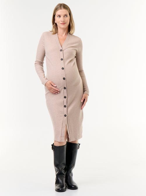 Vestido cárdigan abotonado de canalé - Kiabi