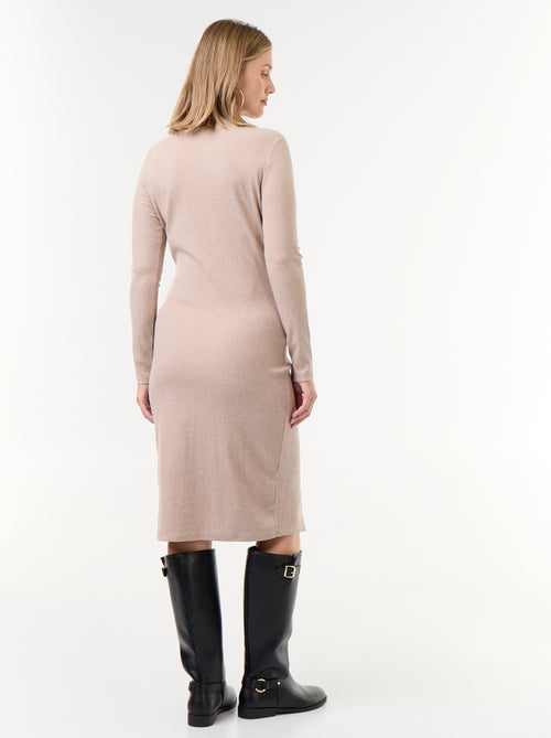 Vestido cárdigan abotonado de canalé - Kiabi