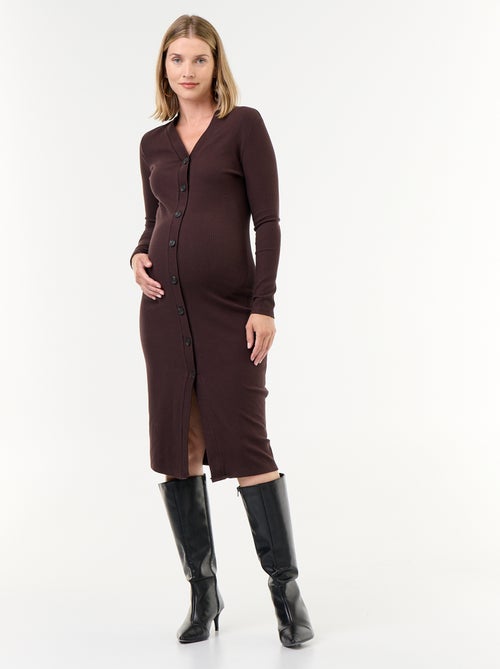 Vestido cárdigan abotonado de canalé - Kiabi