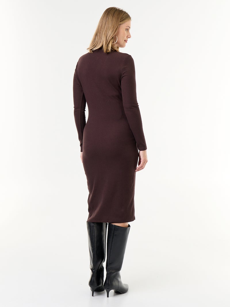 Vestido cárdigan abotonado de canalé Marron - Kiabi