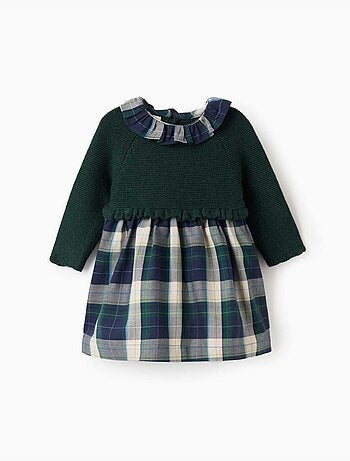 Vestido combinado a cuadros b&s