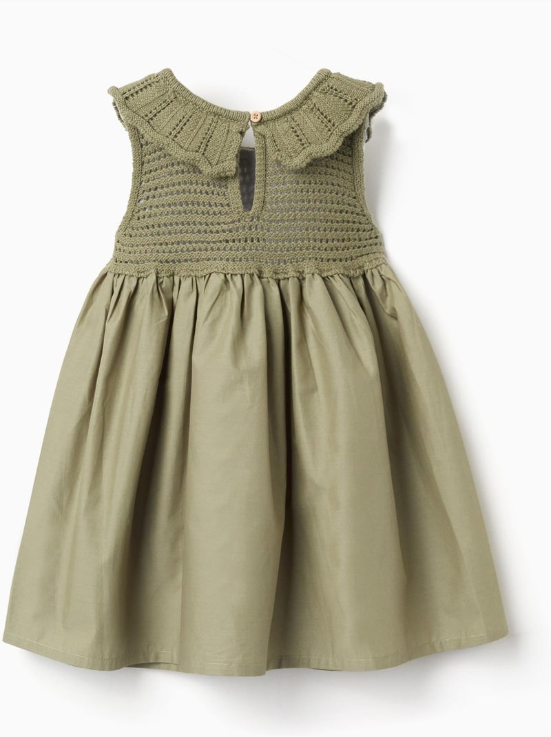 Vestido combinado con flores bordadas Verde oscuro - Kiabi