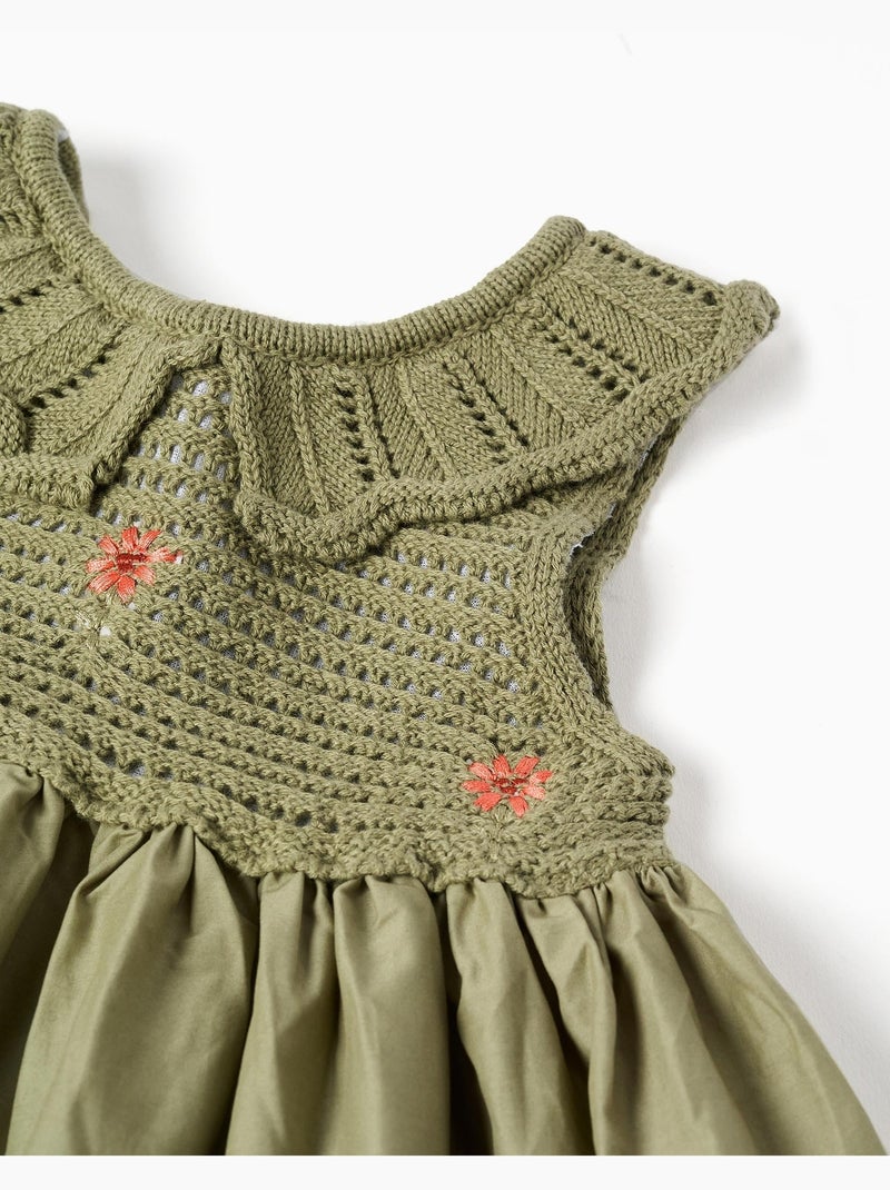 Vestido combinado con flores bordadas Verde oscuro - Kiabi