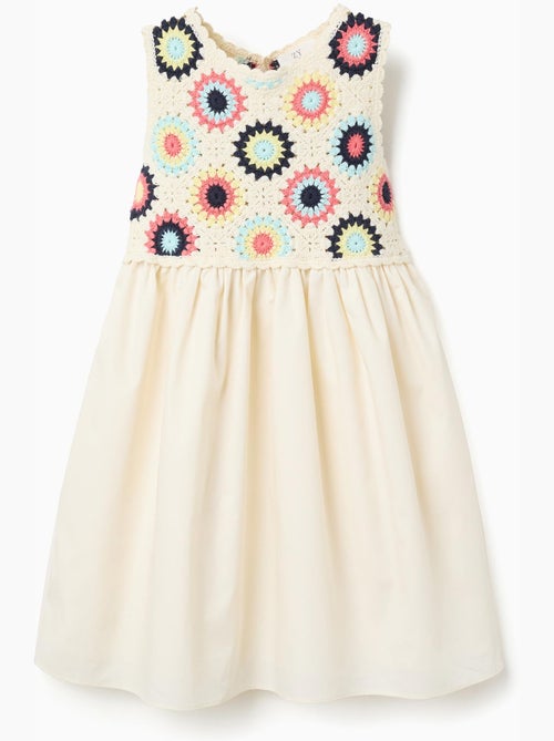 Vestido combinado con flores de croché - Kiabi