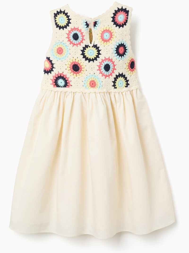 Vestido combinado con flores de croché Blanco - Kiabi