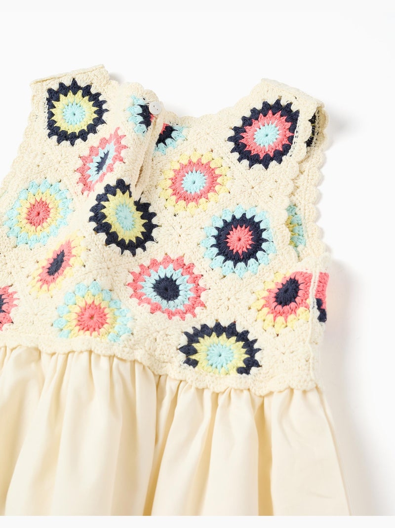 Vestido combinado con flores de croché Blanco - Kiabi
