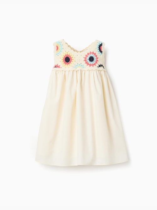Vestido combinado con flores de crochet - Kiabi