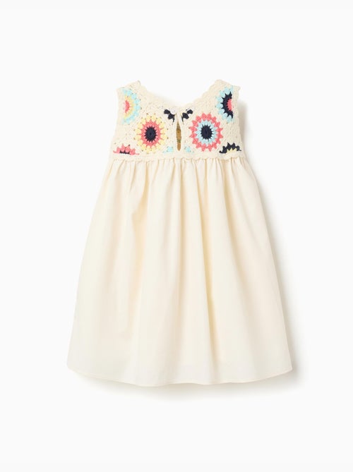 Vestido combinado con flores de crochet - Kiabi