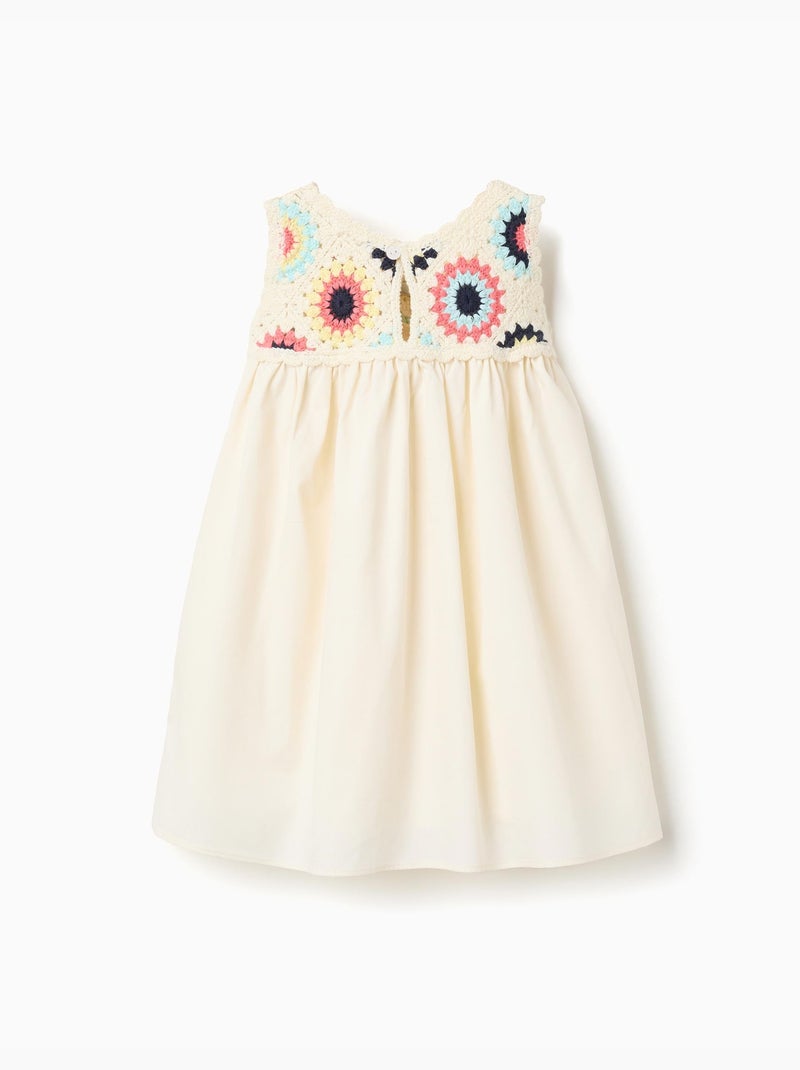 Vestido combinado con flores de crochet Blanco - Kiabi