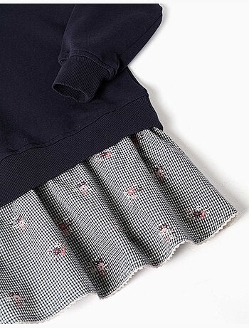 Vestido combinado de algodón con estampado de cuadros Vichy