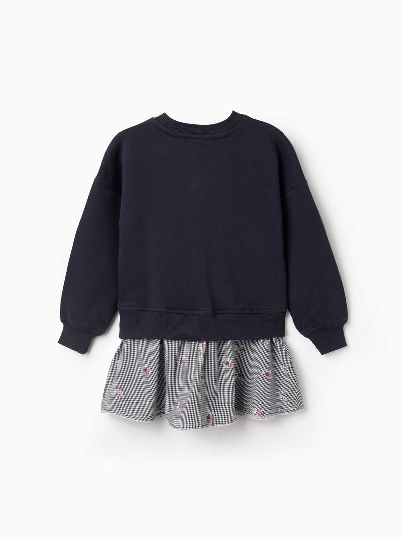 Vestido combinado de algodón con estampado de cuadros Vichy Azul oscuro - Kiabi