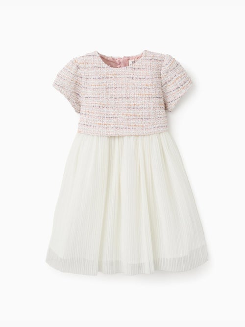 Vestido combinado de manga corta en tweed y malla - Kiabi