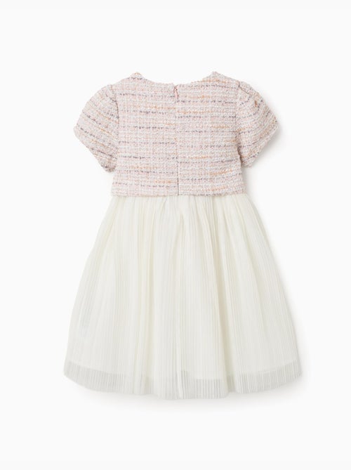 Vestido combinado de manga corta en tweed y malla - Kiabi