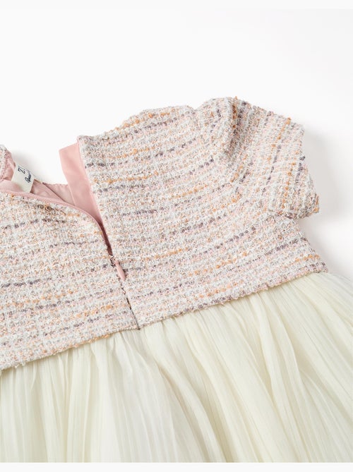Vestido combinado de manga corta en tweed y malla - Kiabi