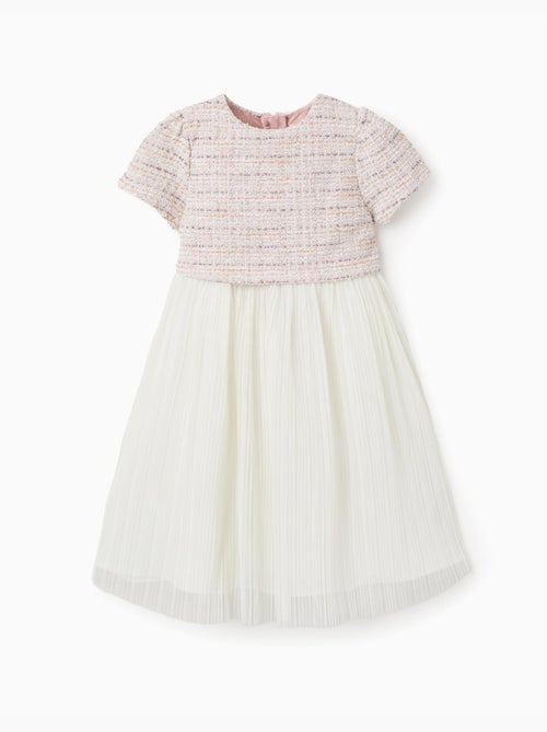 Vestido combinado de manga corta en tweed y malla - Kiabi