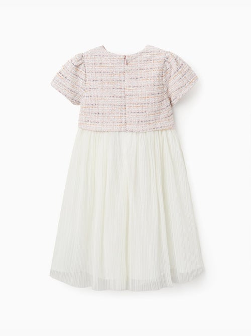 Vestido combinado de manga corta en tweed y malla - Kiabi
