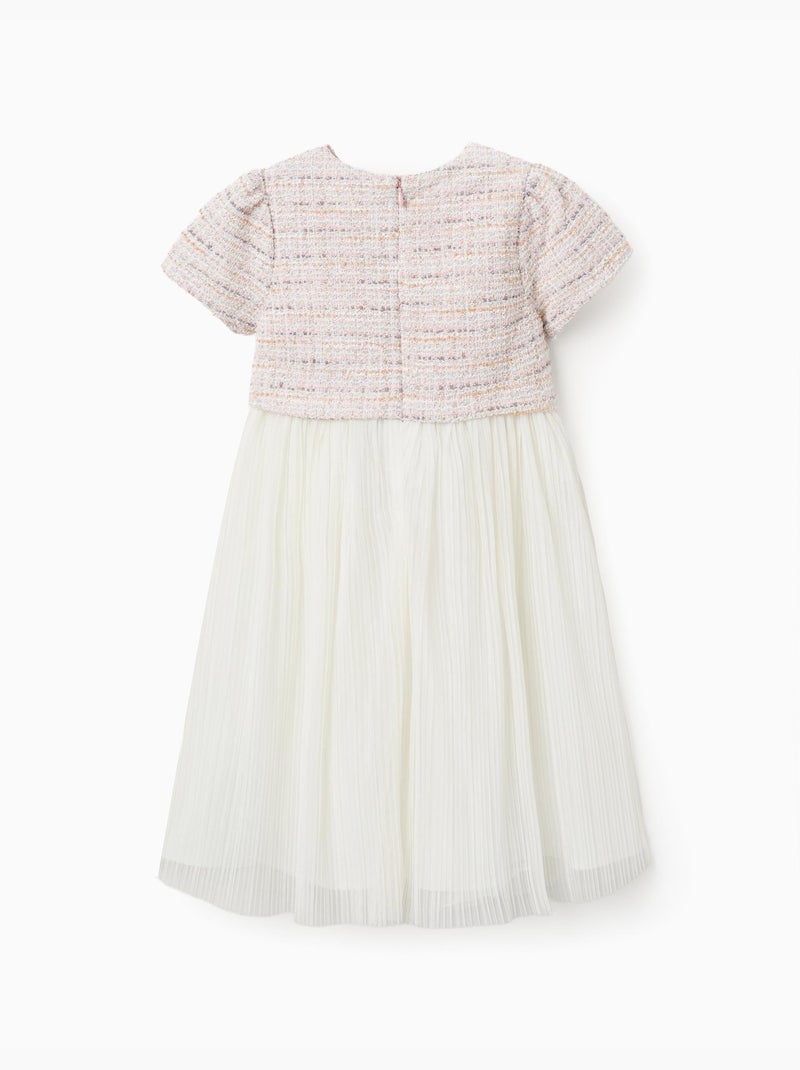 Vestido combinado de manga corta en tweed y malla Rosa claro - Kiabi
