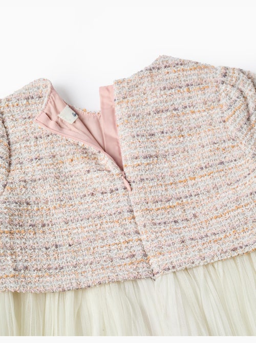 Vestido combinado de manga corta en tweed y malla - Kiabi