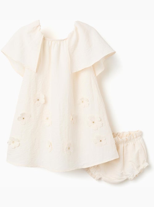 Vestido con aplique floral + cubrepañal - Kiabi