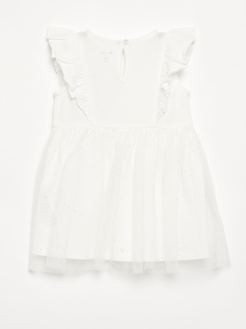 Vestido con bajo de tul brillante Blanco - Kiabi