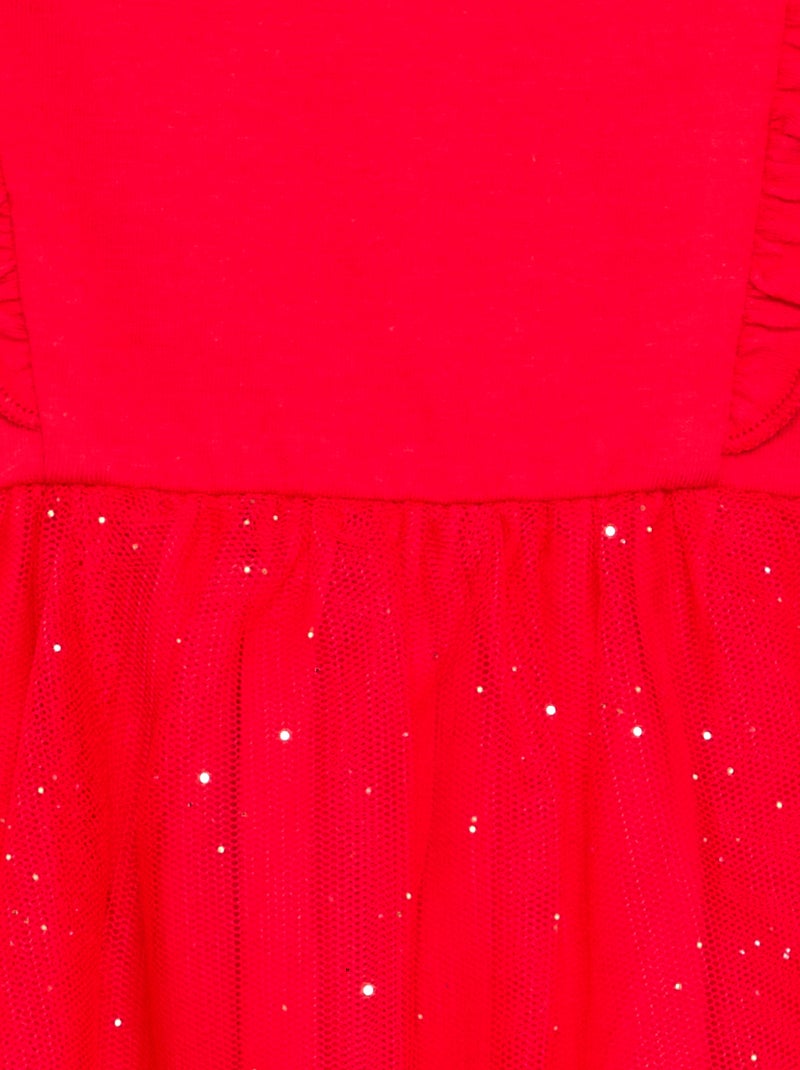 Vestido con bajo de tul brillante Rojo - Kiabi