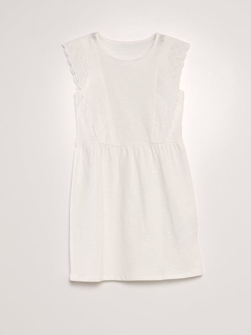 Vestido con bordado inglés BLANCO - Kiabi