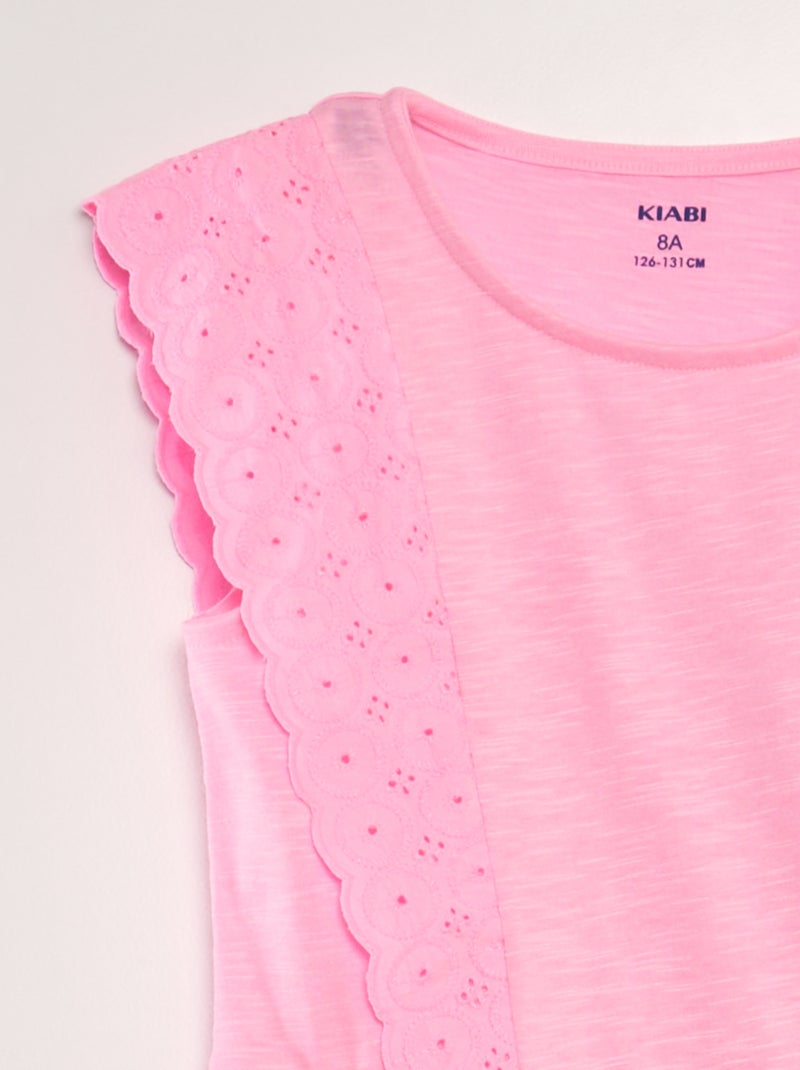 Vestido con bordado inglés ROSA - Kiabi