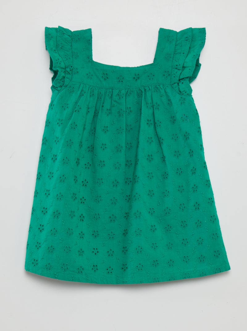 Vestido con bordado inglés VERDE - Kiabi