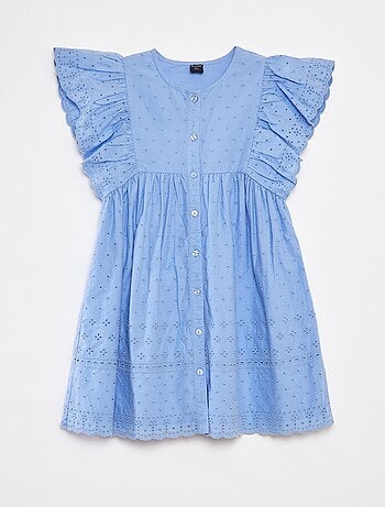 Vestido con bordados all over y volantes en las sisas