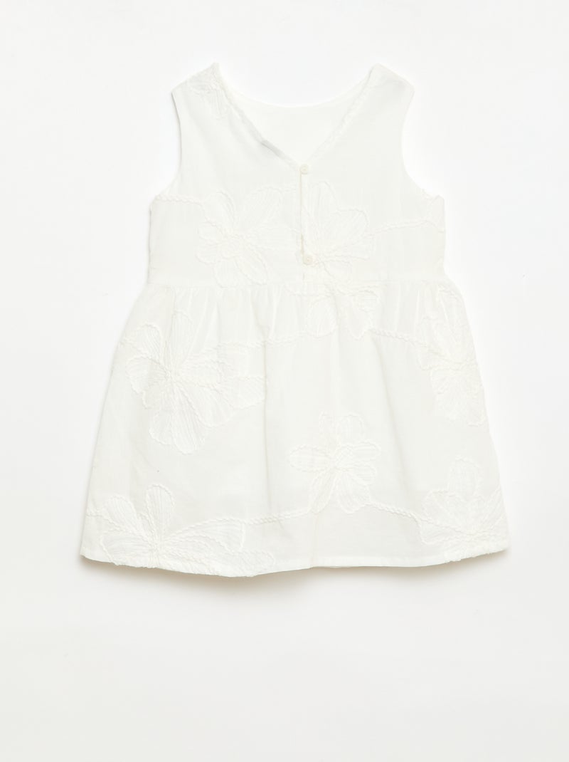 Vestido con bordados de flores Blanco - Kiabi