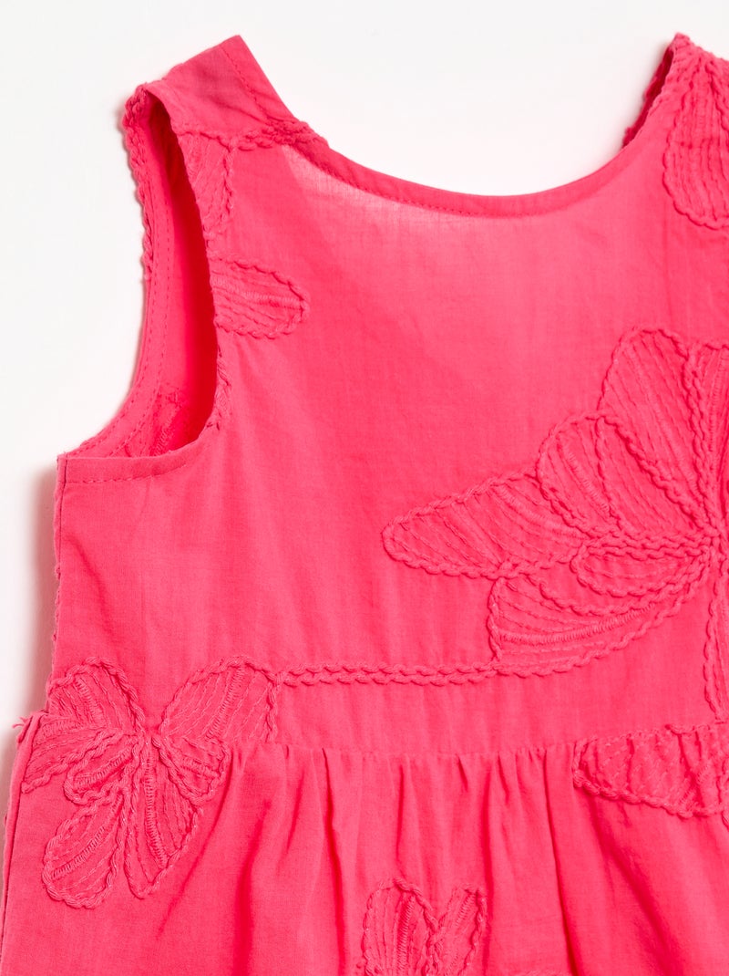 Vestido con bordados de flores Rosa - Kiabi