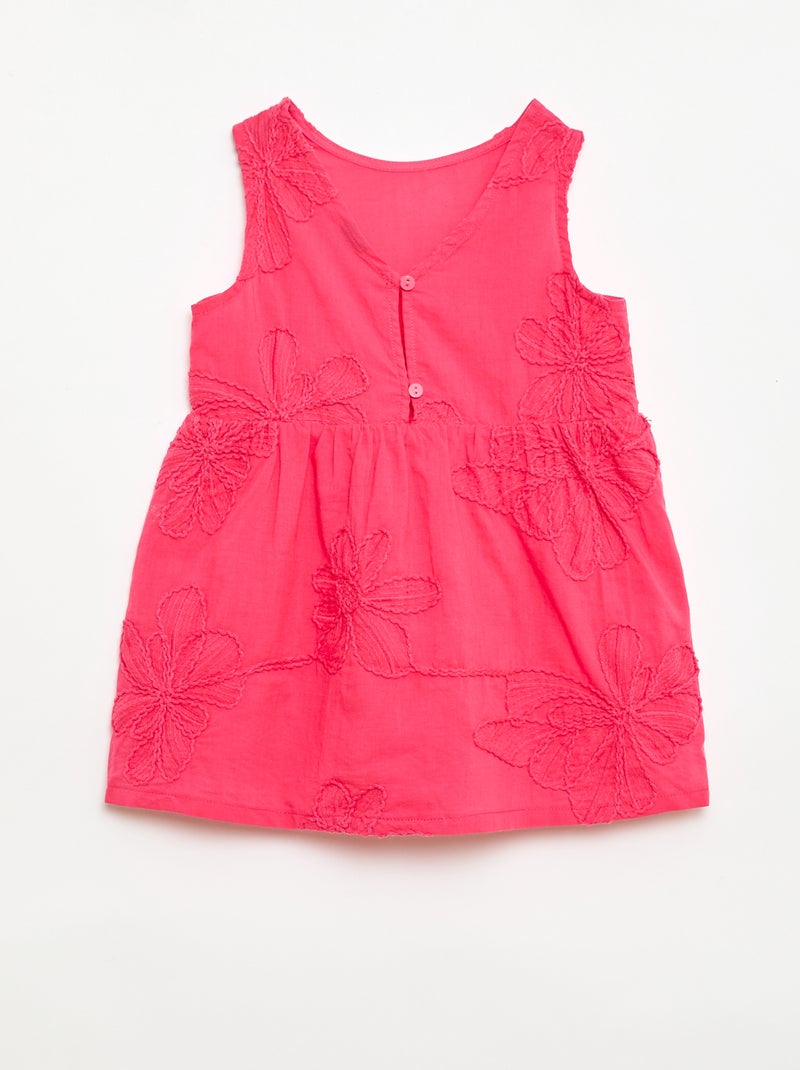 Vestido con bordados de flores Rosa - Kiabi