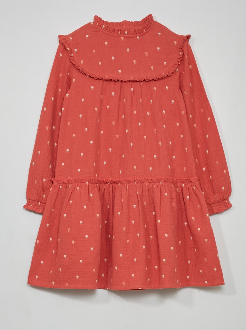 Vestido con capas de gasa de algodón estampado ROJO - Kiabi