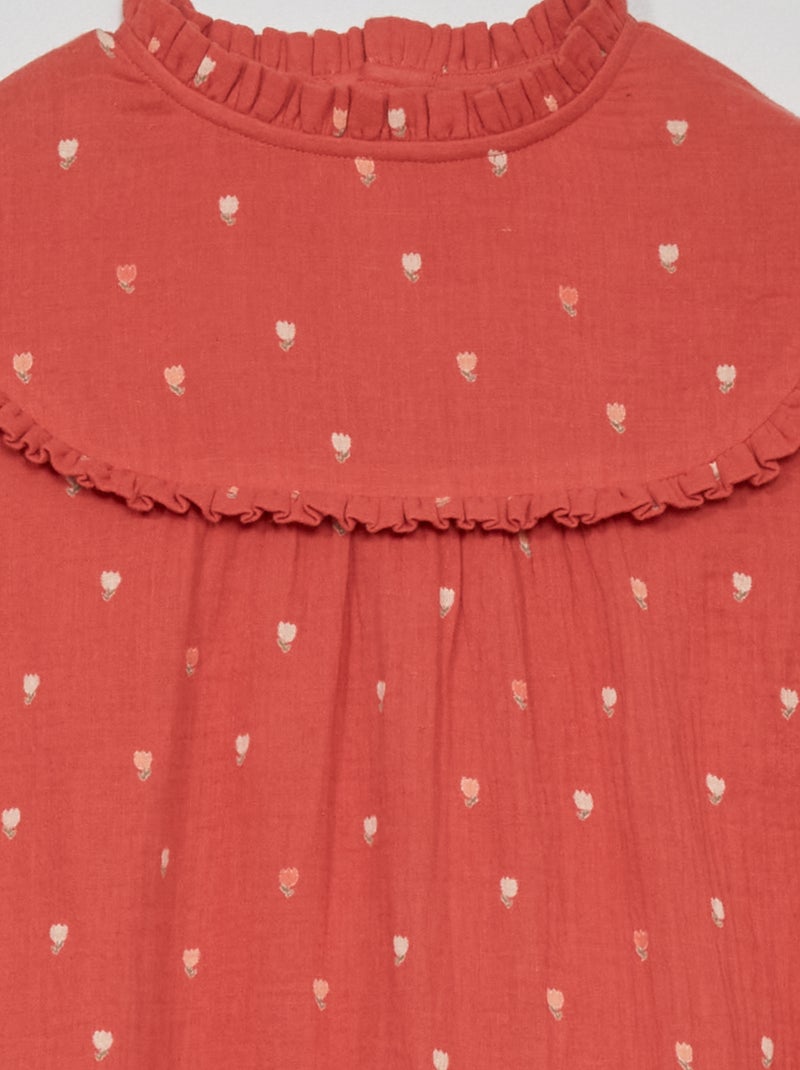Vestido con capas de gasa de algodón estampado ROJO - Kiabi