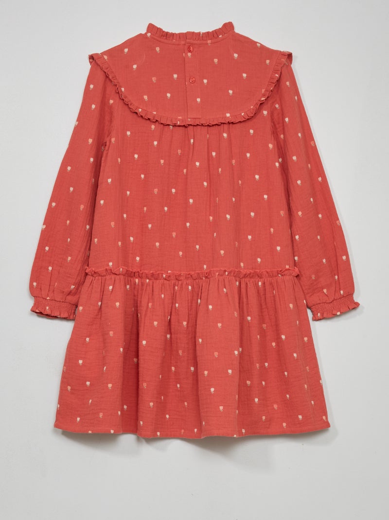 Vestido con capas de gasa de algodón estampado ROJO - Kiabi