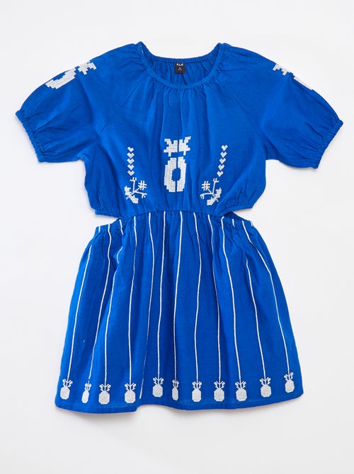 Vestido con cintura elástica y bordados - Kiabi