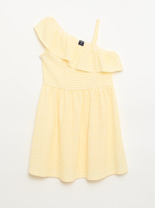 Vestido con cuello asimétrico con volantes estampado vichy - Kiabi
