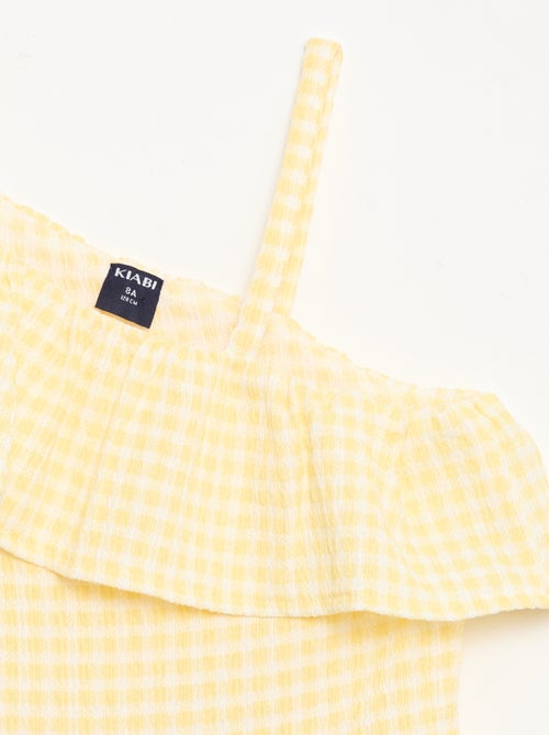 Vestido con cuello asimétrico con volantes estampado vichy - Kiabi